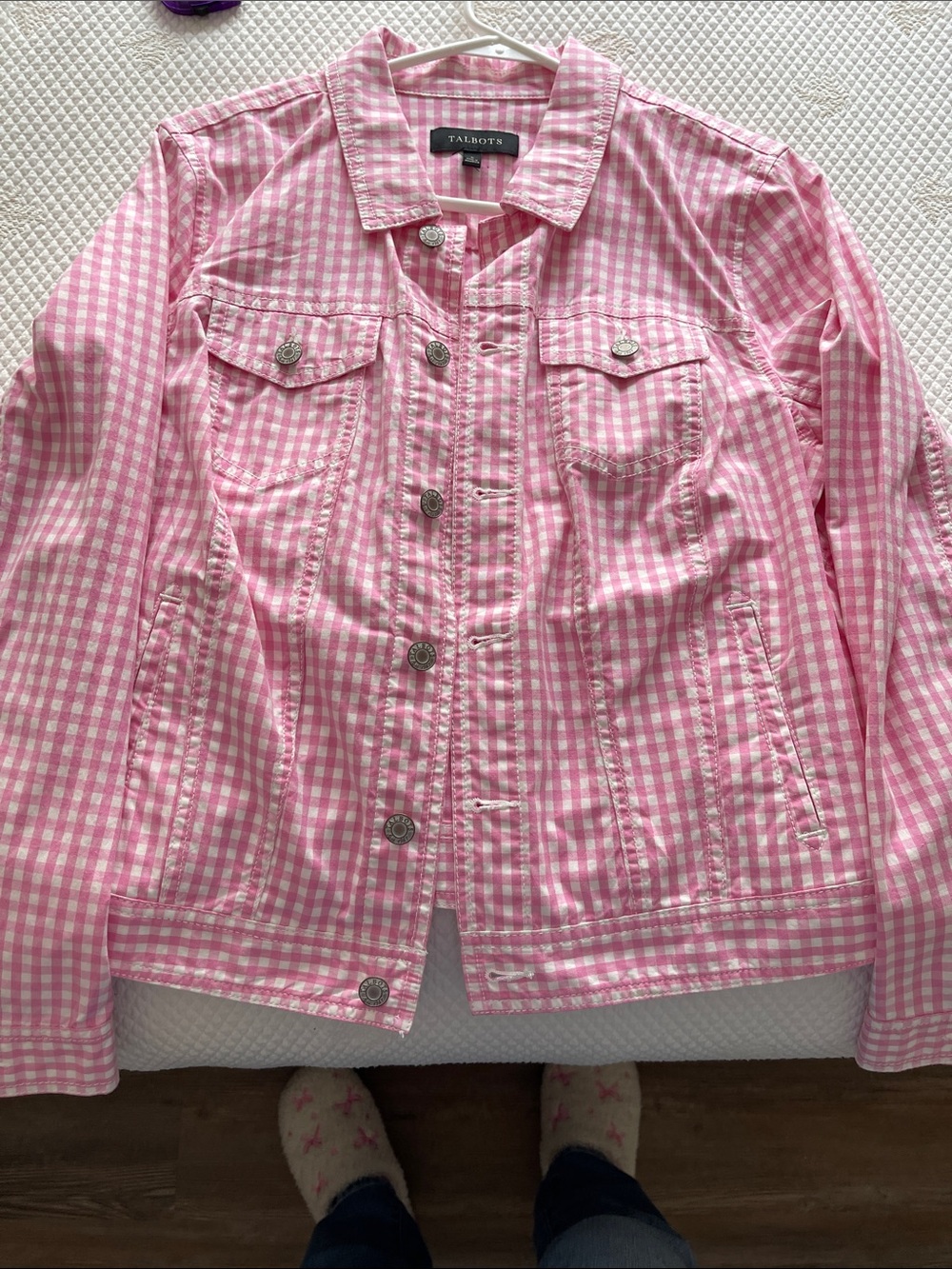 Talbots Pink Gingham Cotton Jean Jacket
